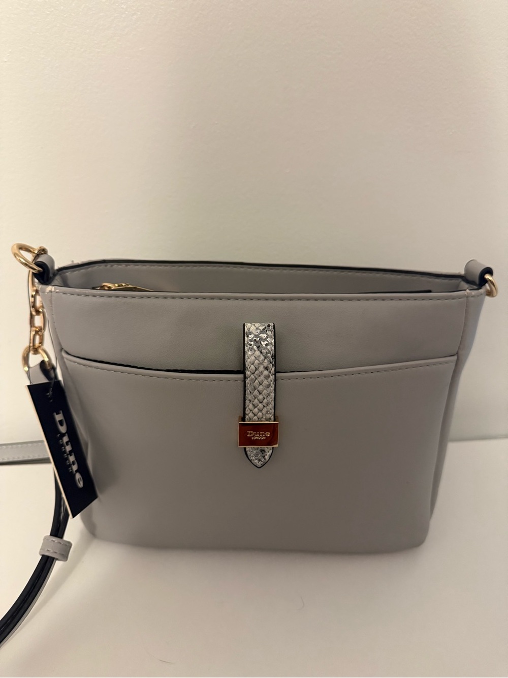 Dune Gray Snake-Print Crossbody Bag with Gold Chain Accents - Picture 5 of 16